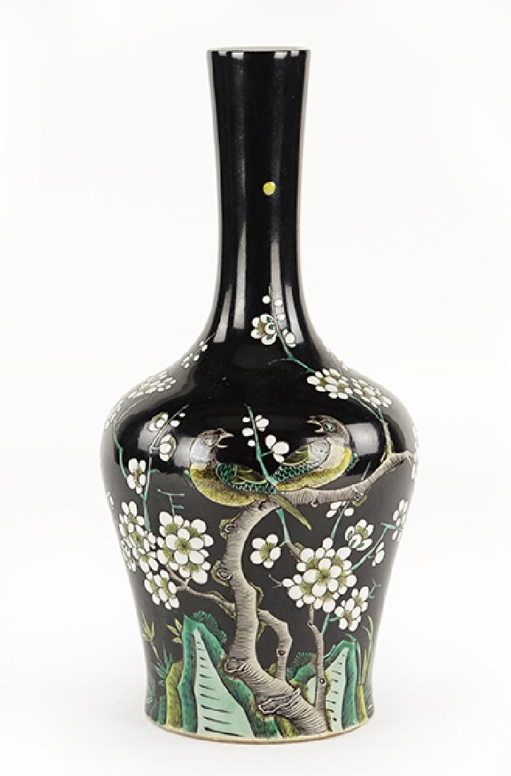 A Chinese Famille Noir Mallet Form Vase. (1 of 1)