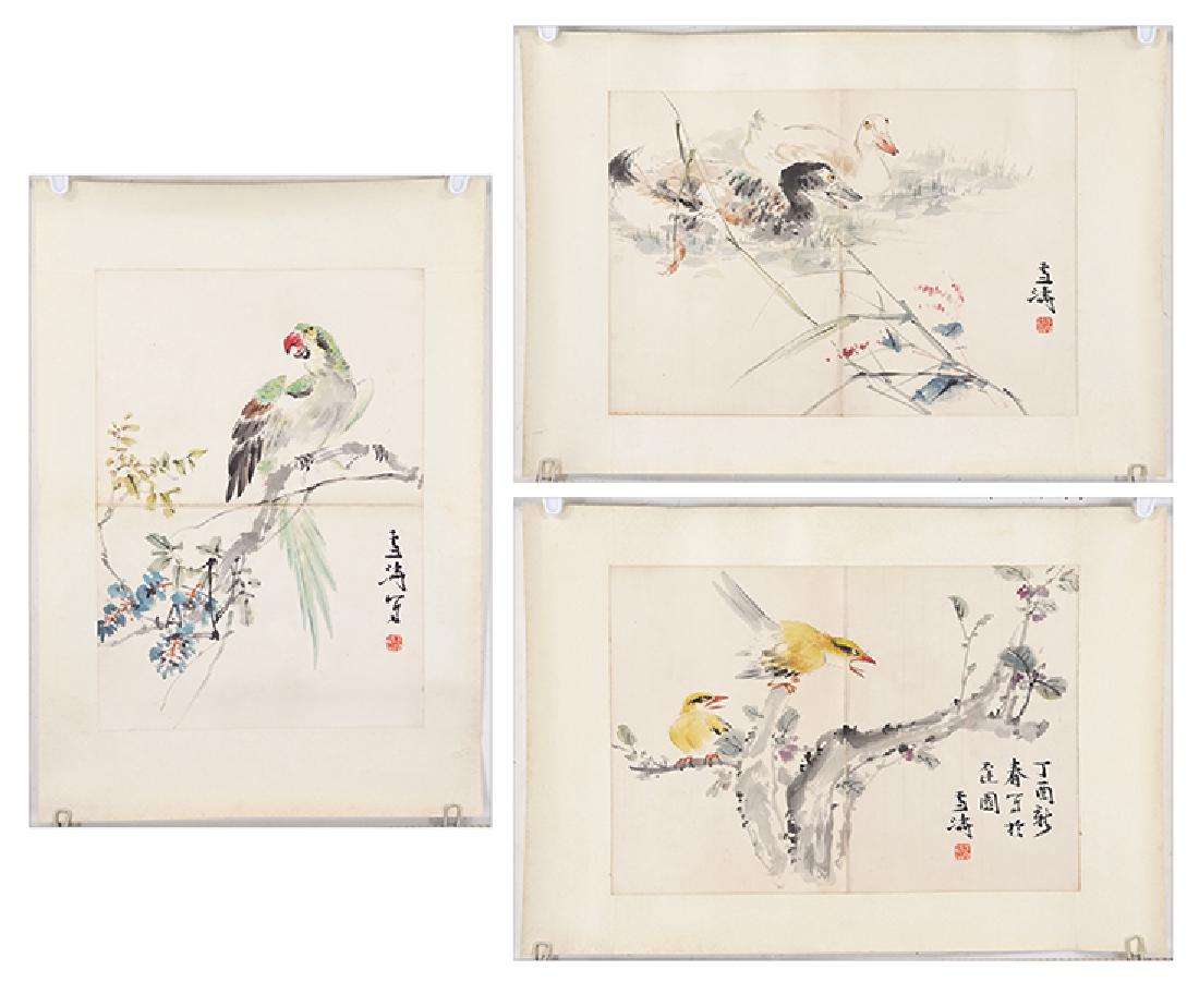 Wang Xuetao (Chinese 1903-1982) Three Watercolors on (1 of 10)