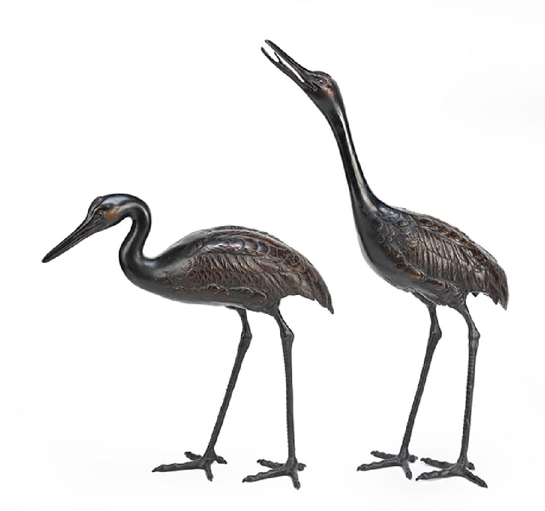Two Japanese Patinated Bronze Cranes. (1 of 1)