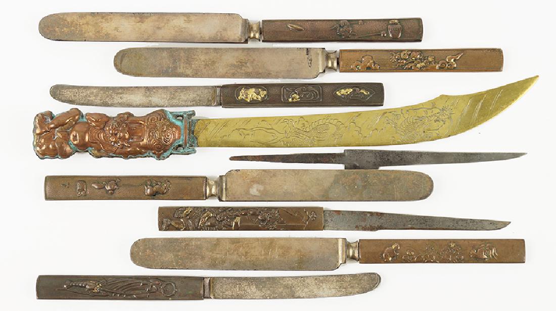 A Collection of Japanese Bronze Handled Knives. (1 of 1)