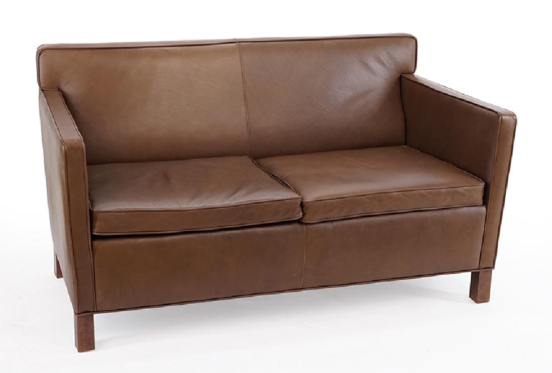 A Knoll Leather Krefeld Settee.: A Knoll Leather Krefeld Settee. 30.5" x 57.5" x 27.5"