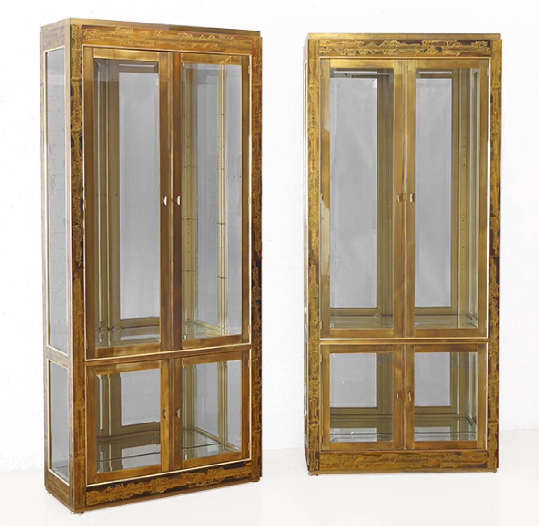 A Pair Of Mastercraft Vitrines.: A Pair Of Mastercraft Vitrines. With glass shelves 87" x 38" x 16.5"