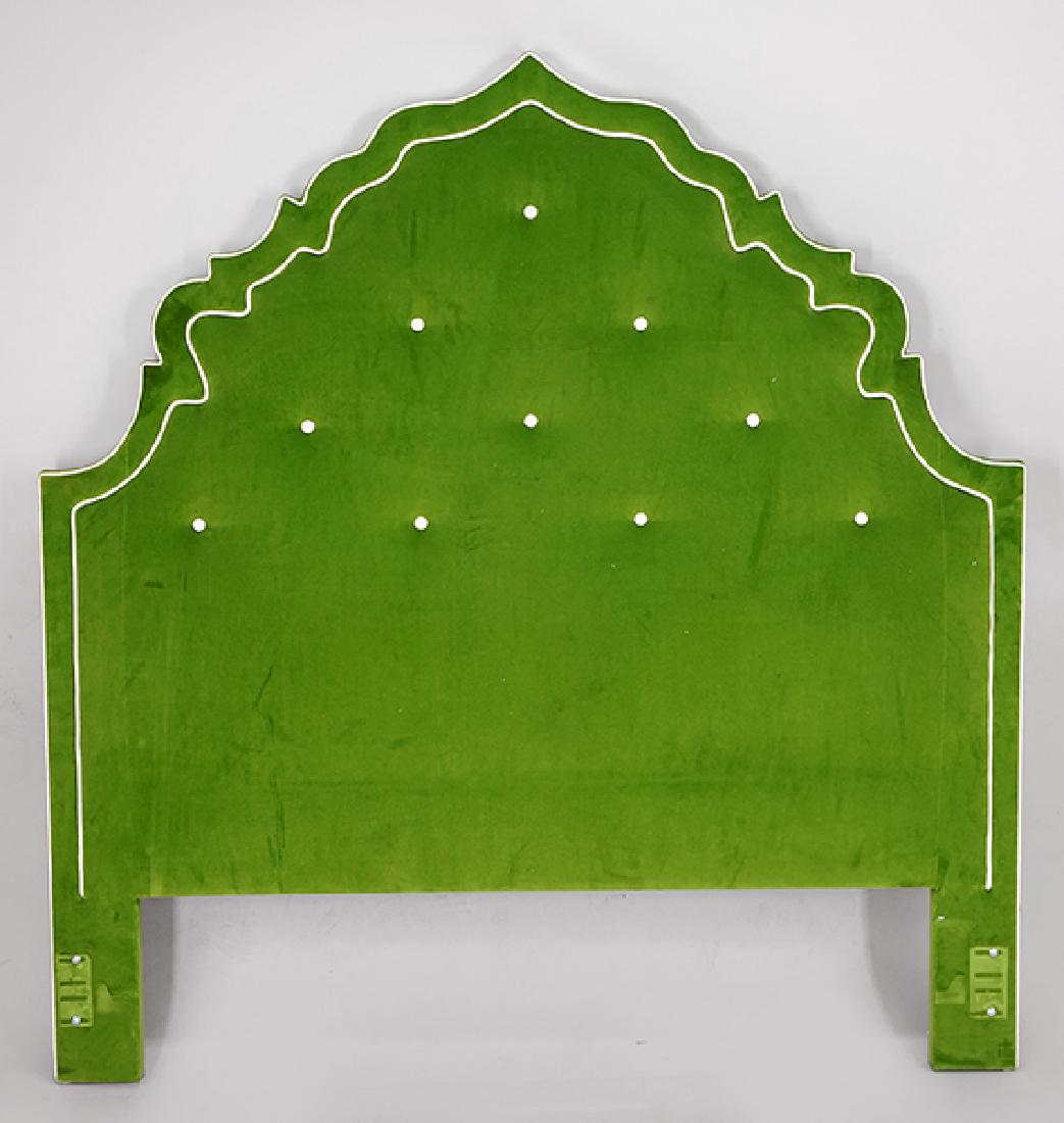 A Green Velvet Upholstered Headboard.: A Green Velvet Upholstered Headboard. 65" x 63"
