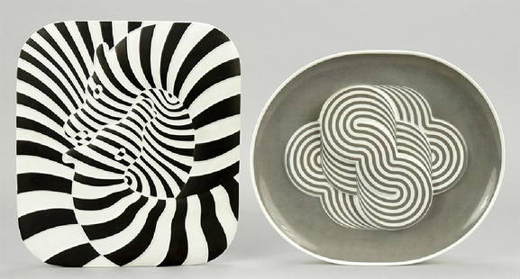 Two Rosenthal Plates.: Two Rosenthal Plates. Comprising a Victor Vasarely for Rosenthal plate #275/3000, and a Natale Sapone for Rosenthal Plate #1389/3000 Vasarely: 12.5" x 14"