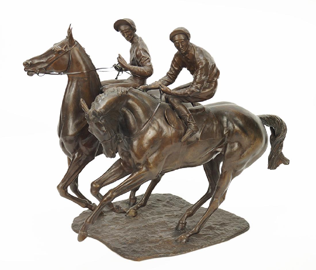 A Royal Worcester Bronze Sculpture.: A Royal Worcester Bronze Sculpture. Depicting two horses and jockeys, titled "At The Start", signed "B. Winskill", model no. 2/15 17.5" 19.25" x 11.25"