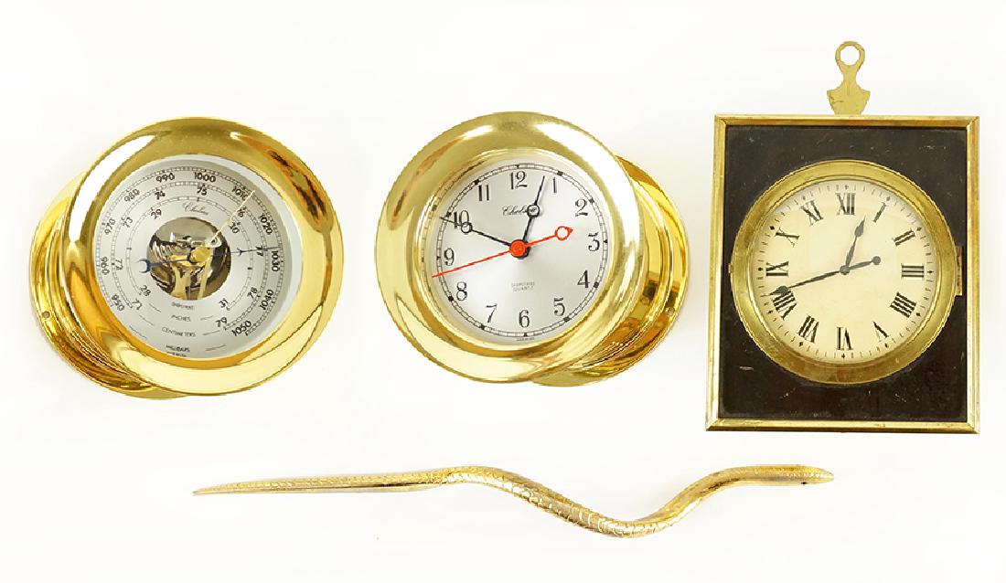 A Chelsea Brass Clock and Barometer Set. (1 of 1)