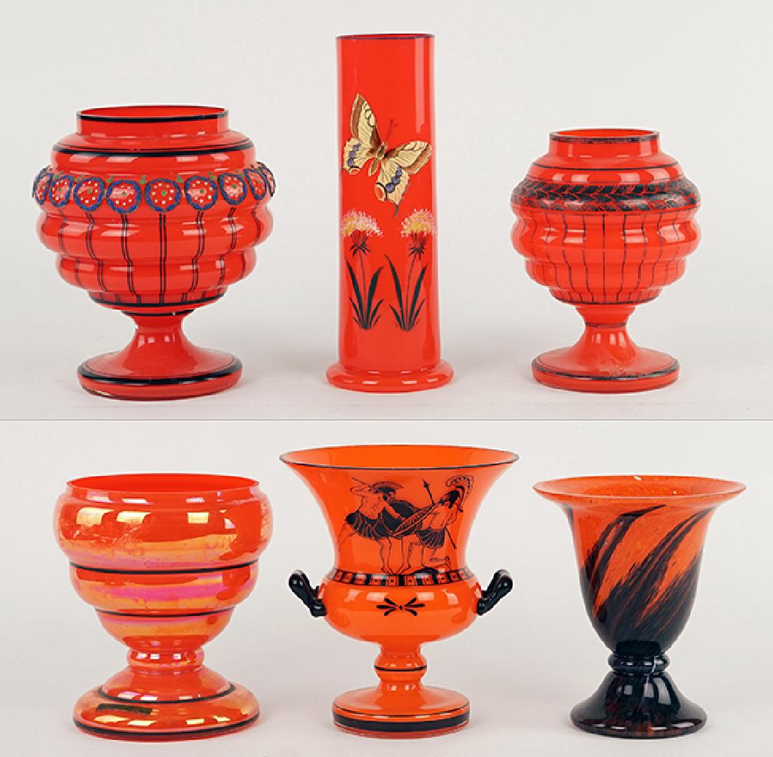 A Collection Of Czech Glass Vases.: A Collection Of Czech Glass Vases. Tallest: 9"