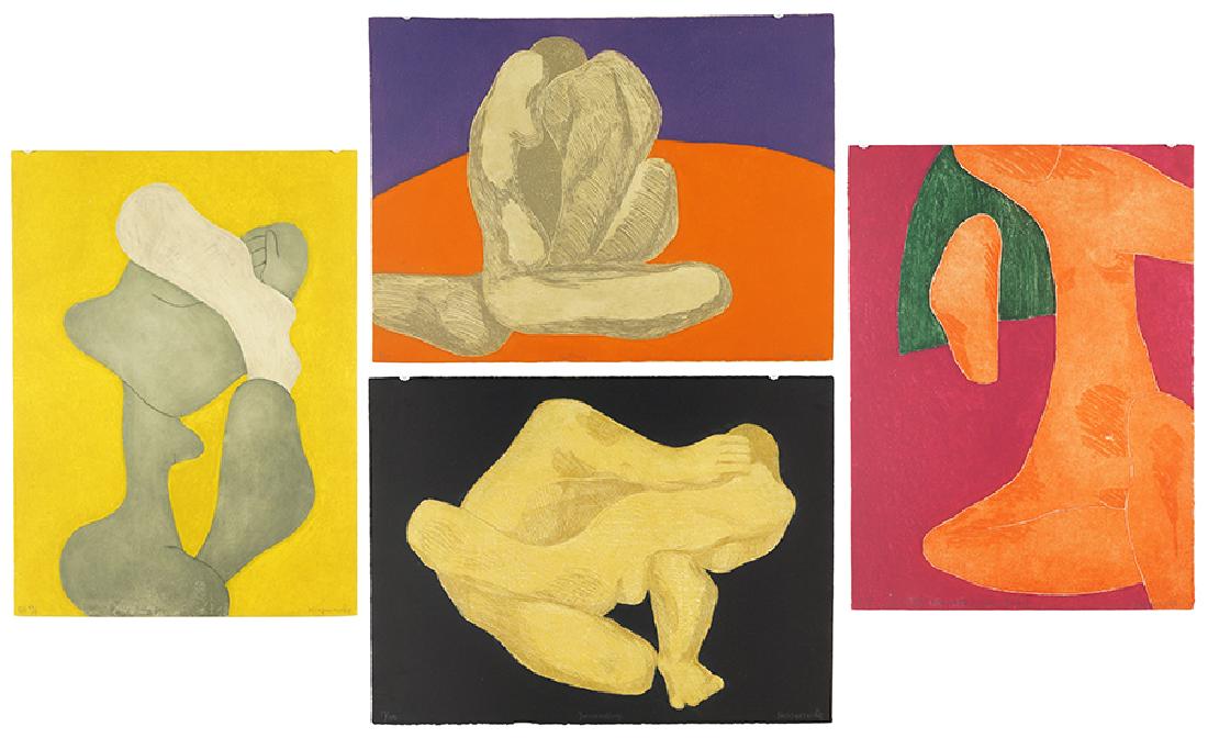 Barbara Kwasniewska (Polish, B. 1931) Four Color: Barbara Kwasniewska (Polish, B. 1931) Four Color Aquatints. Including 'Nocturne', 'Baby Doll', 'Grenouillage', and 'Nude'. Each pencil signed lower right, inscribed 'A.P.' or numbered, one dedicated,