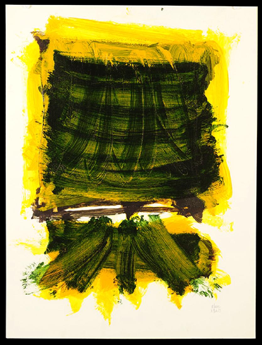 Ronaldo de Juan (Argentinian-American, 1931-1989): Ronaldo de Juan (Argentinian-American, 1931-1989) Untitled Abstract. Acrylic on board, signed lower right and dated 'N. York, '75'; also signed and dated en verso, unframed 40" x 30"