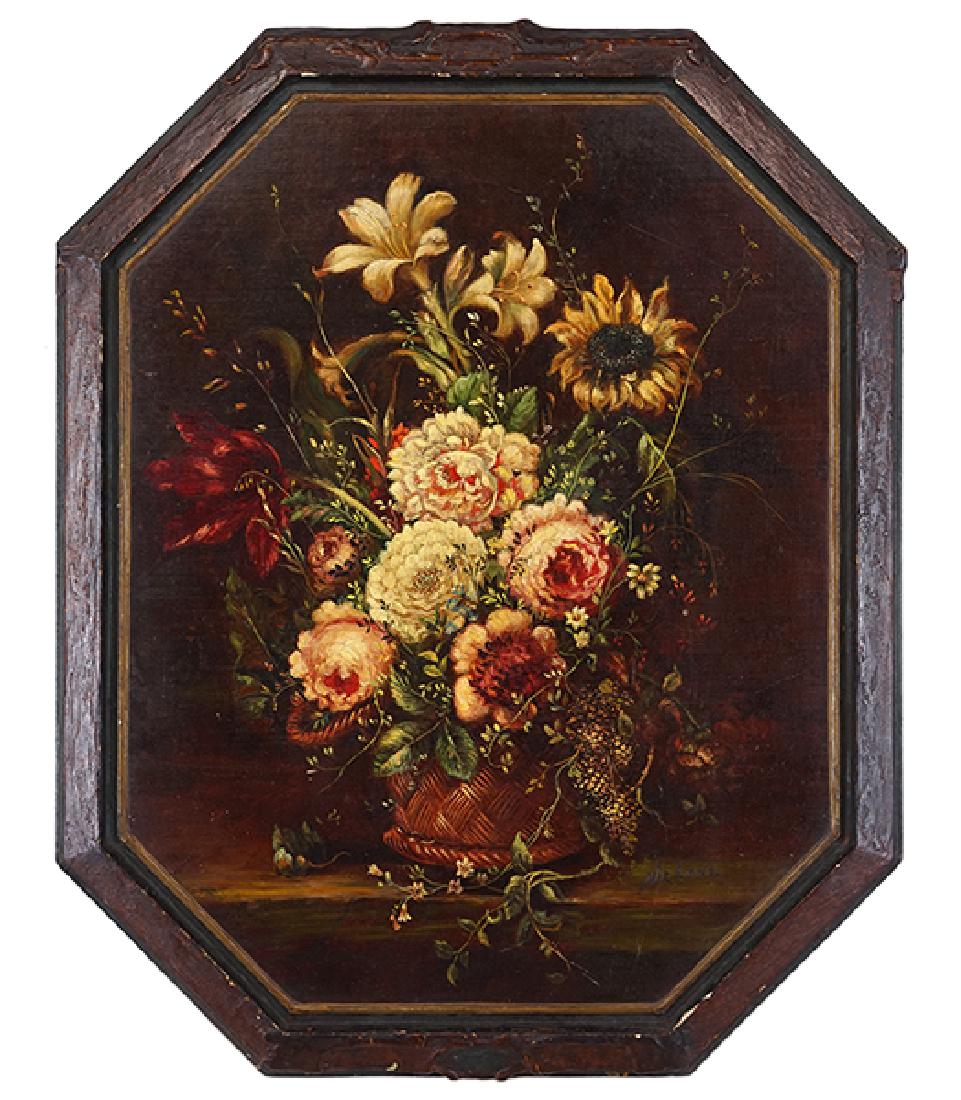 Nic Lenz (20th Century) Bouquet.: Nic Lenz (20th Century) Bouquet. Oil on canvas laid down on wood, signed lower right 25" x 19.75", frame: 29.5" x 24"