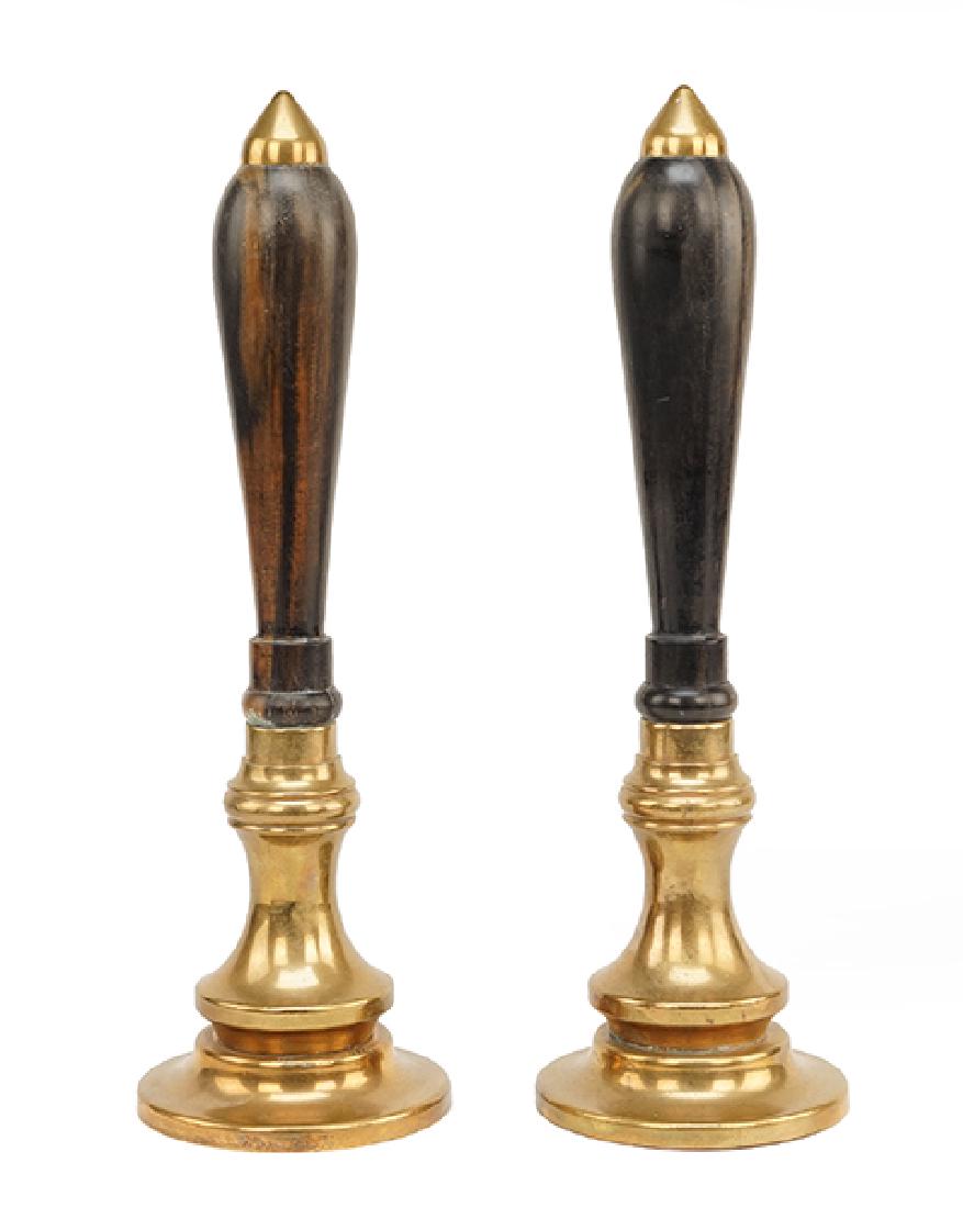 A Pair of Brass and Wood Taps.: A Pair of Brass and Wood Taps. Height: 14.5"