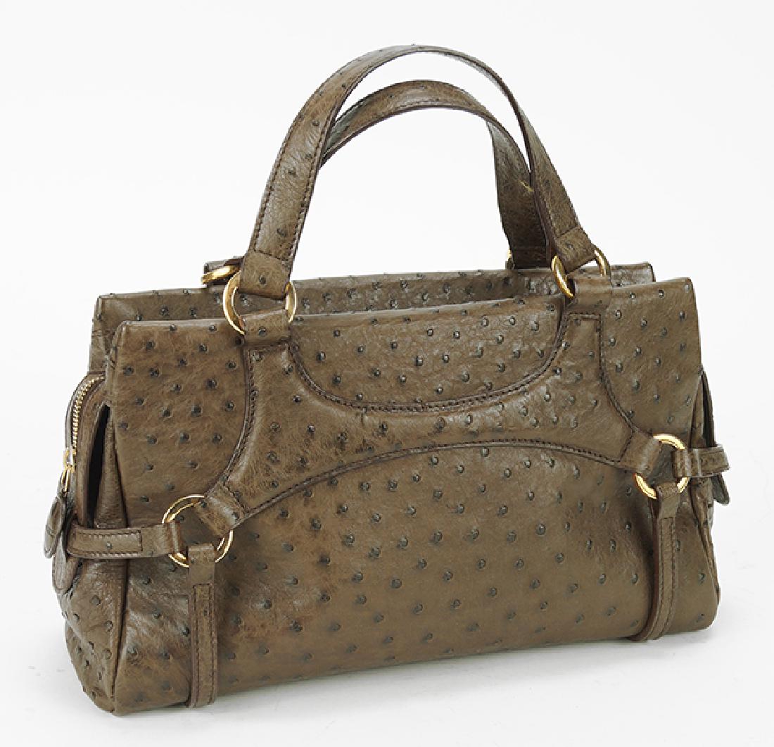 A Lancel Brown Ostrich Skin Handbag. (1 of 1)