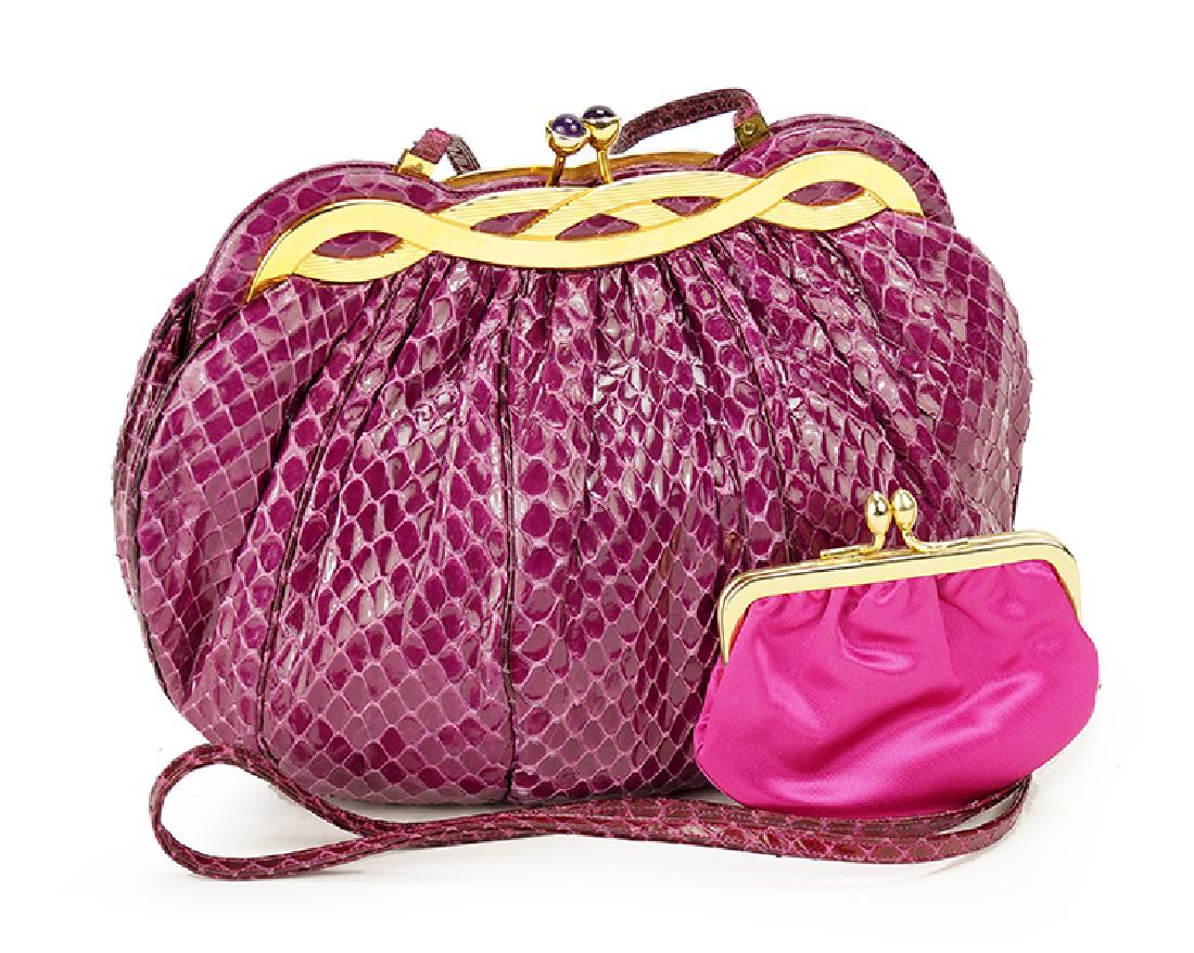 A Judith Leiber Purple Snakeskin Handbag. (1 of 1)