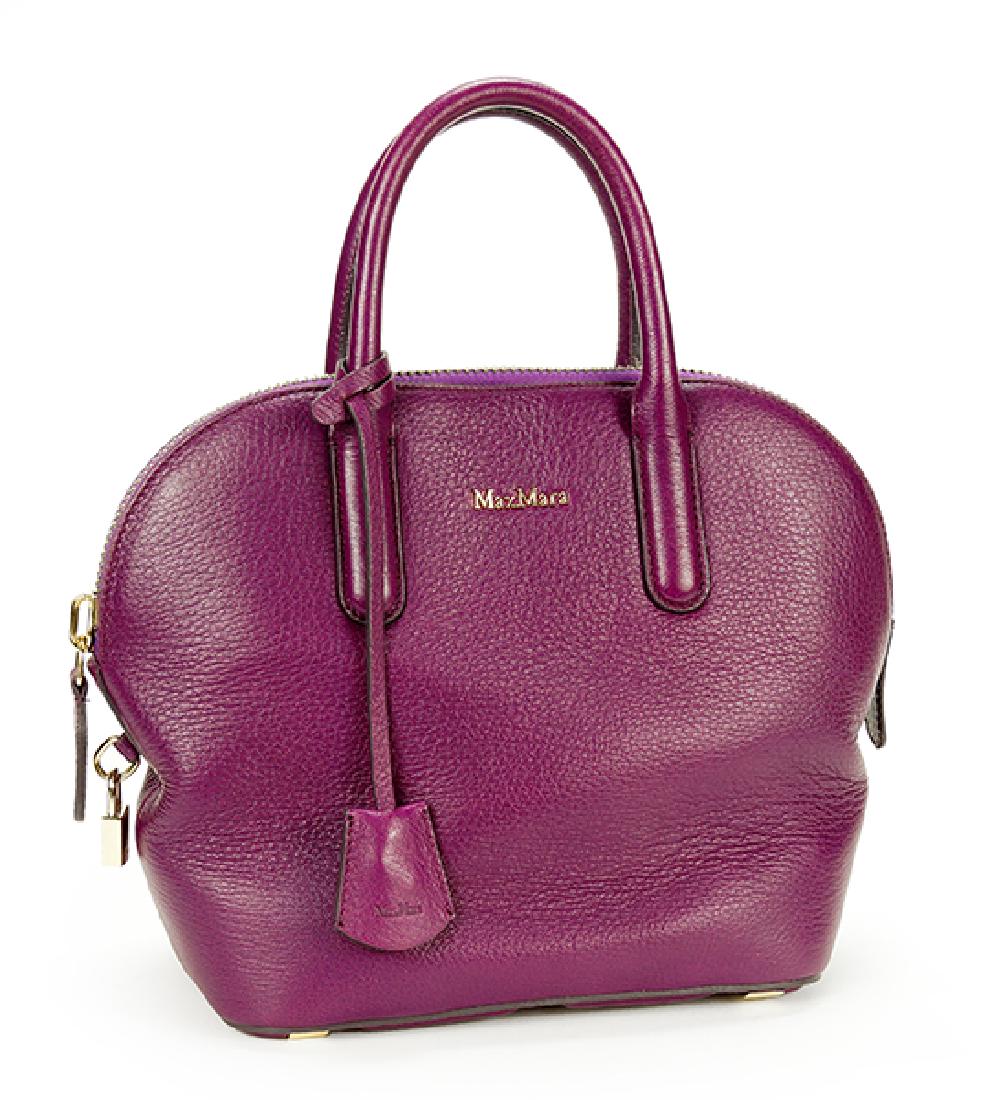 A Max Mara Purple Leather Handbag.: A Max Mara Purple Leather Handbag. With separate strap 10.5" x 13" x 6"