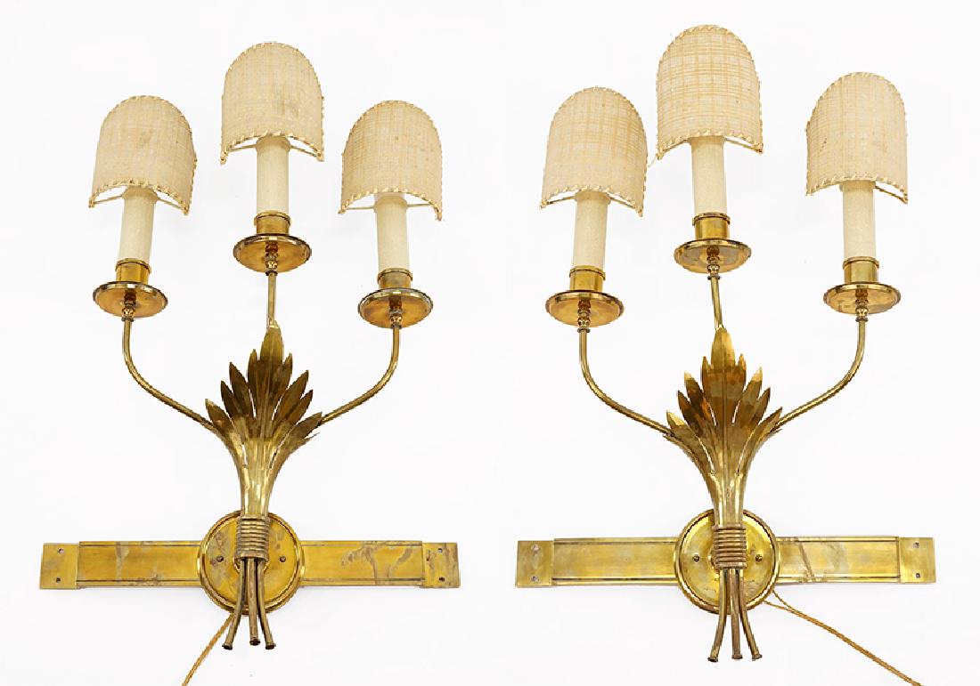 A Pair of Brass Three-Light Sconces. (1 of 1)