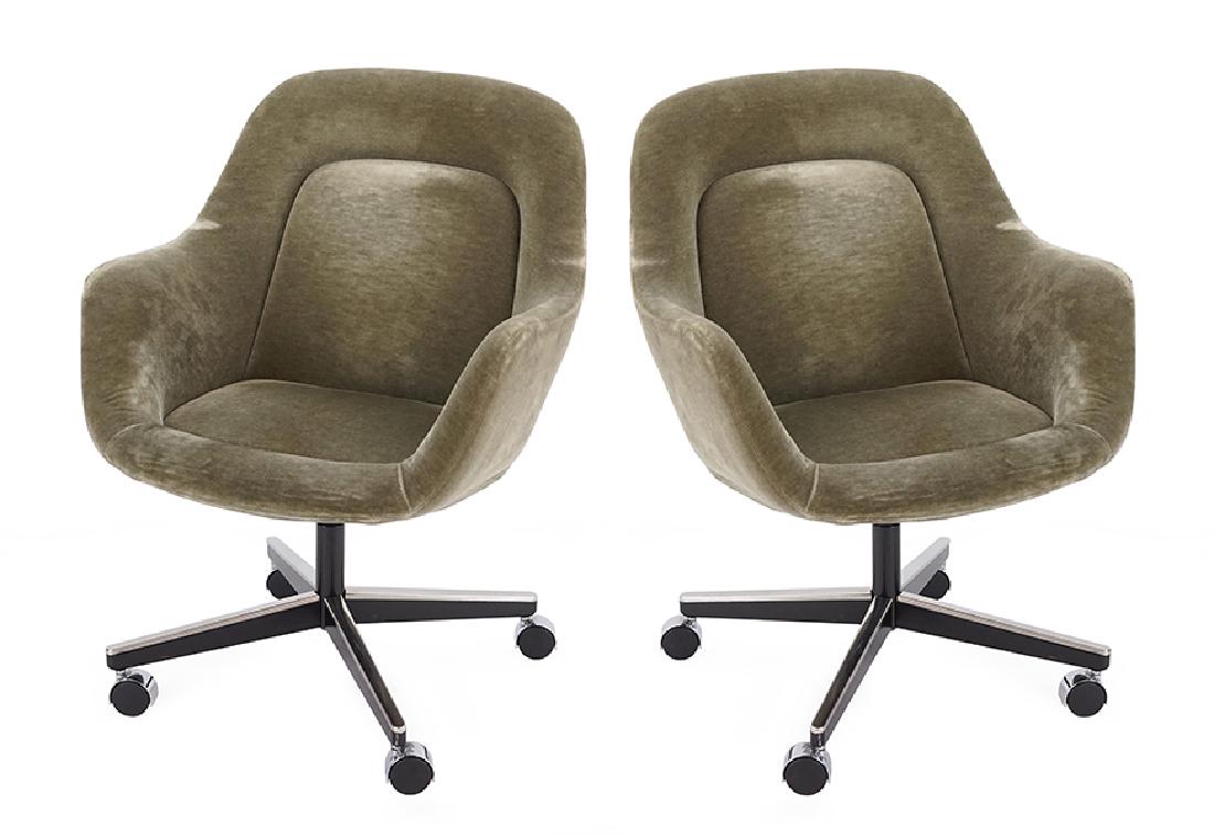 A Set Of Three Knoll 'Pearson' Chairs.: A Set Of Three Knoll 'Pearson' Chairs. Velvet upholstered swivel chairs raised on casters Back height: 36"