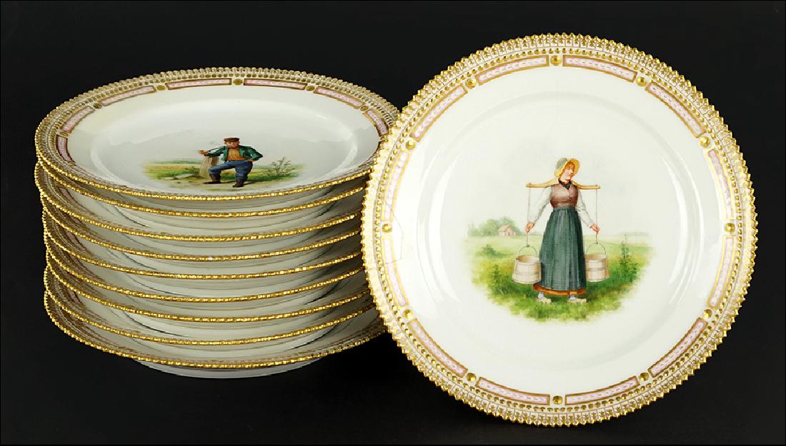 A Set of Ten Royal Copenhagen Porcelain Plates. (1 of 1)