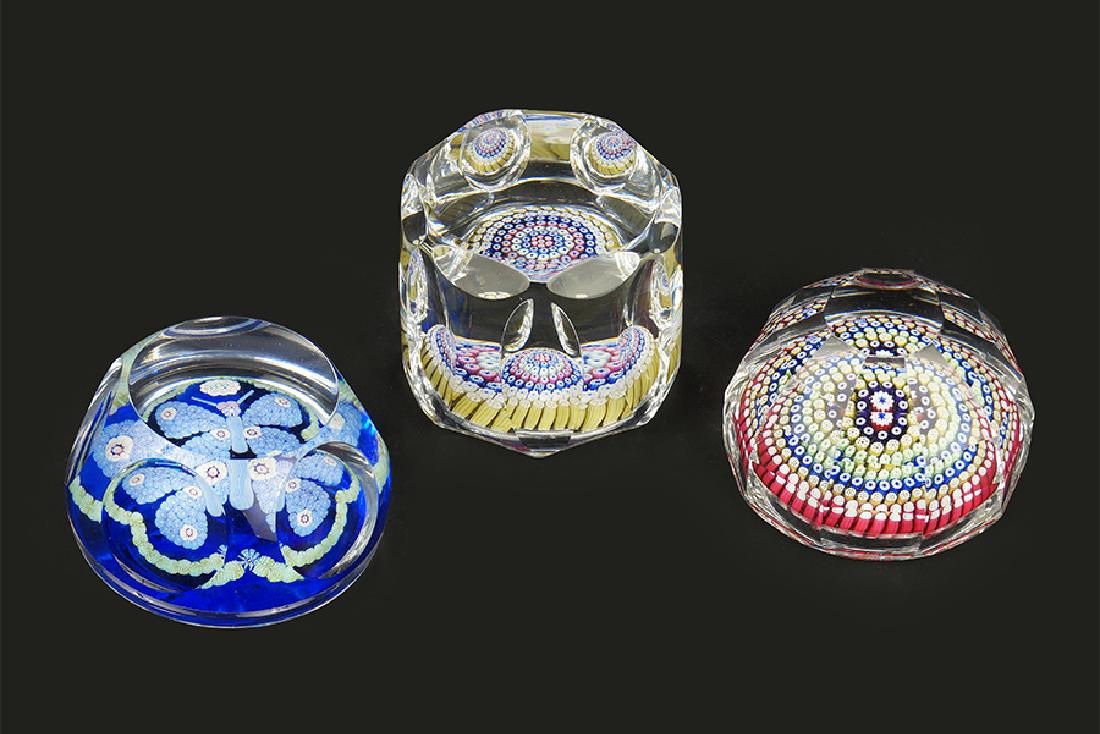 Three Faceted Whitefriars Millefiori Paperweights. (1 of 1)