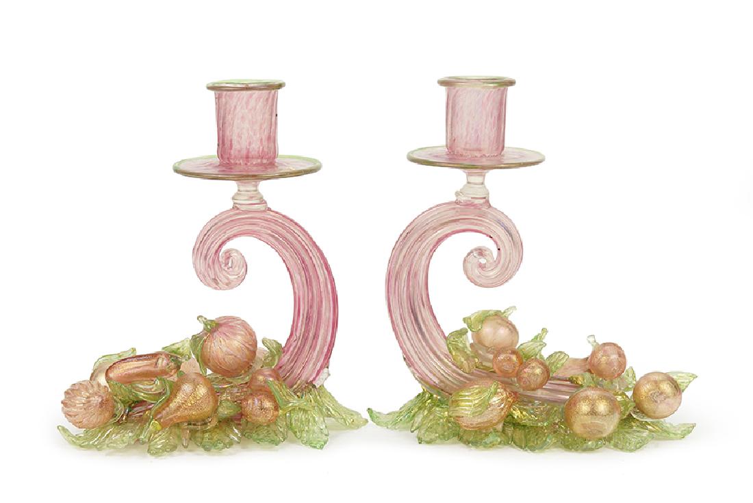 A Pair Of Murano Glass Candlesticks. (1 of 2)