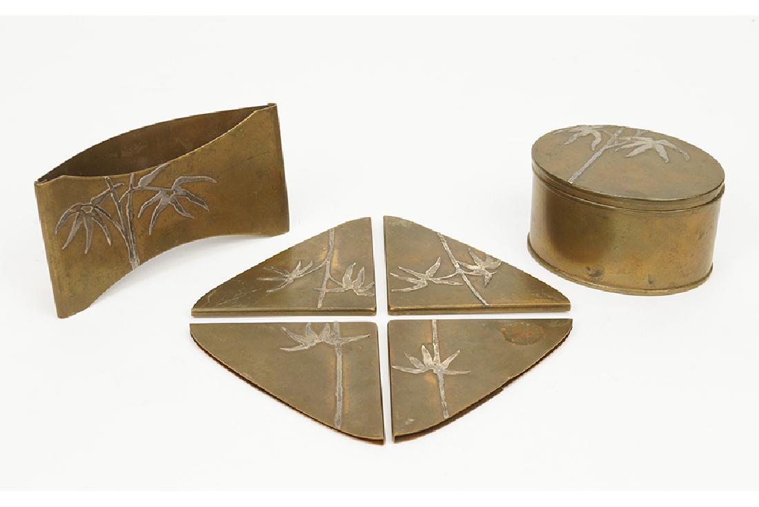 A Heinz Sterling On Bronze Desk Set. (1 of 1)