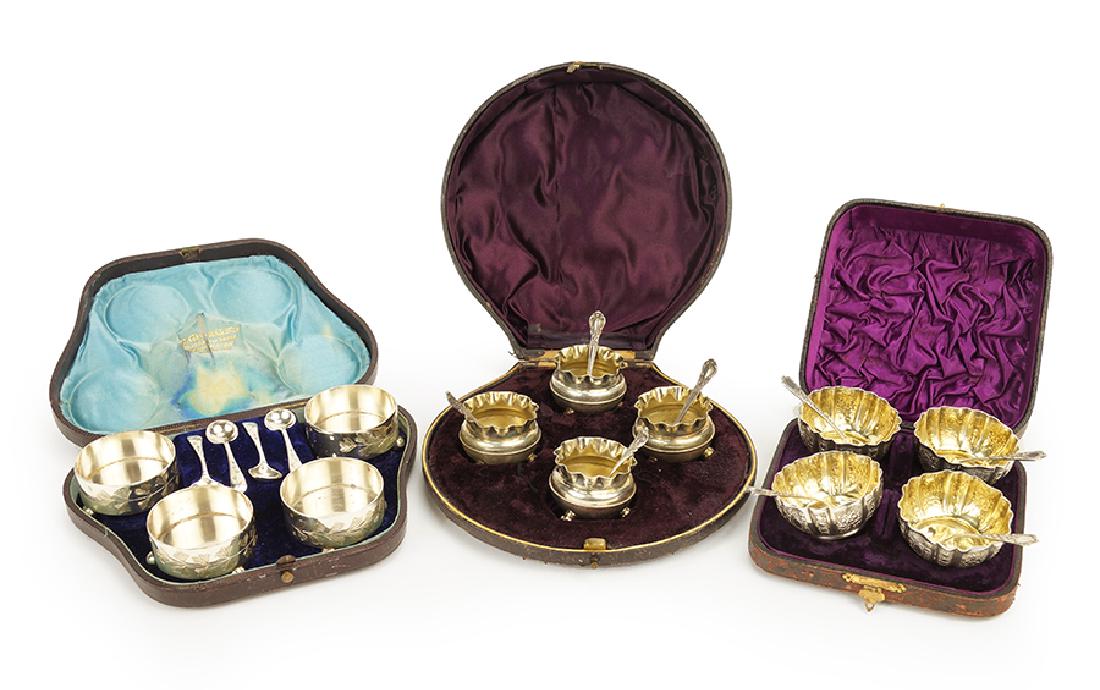 Three Sets Of Four English Silverplate Salt Cellars. (1 of 1)