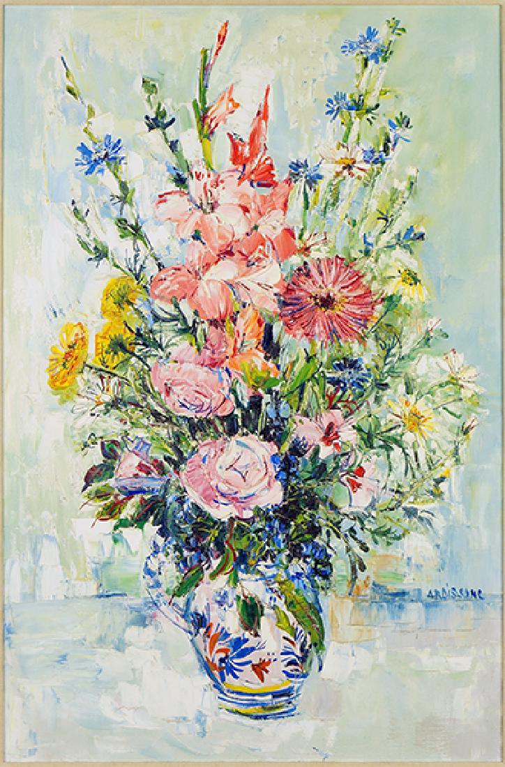 Yolande Ardissone (French, B. 1927) Fleurs au Vase Bre.: Yolande Ardissone (French, B. 1927) Fleurs au Vase Breton. Oil on canvas, signed lower right, titled on the stretcher. Provenance: Wally Findlay Galleries, Chicago Canvas: 35.5" x 23.5" Frame: 43.5" x