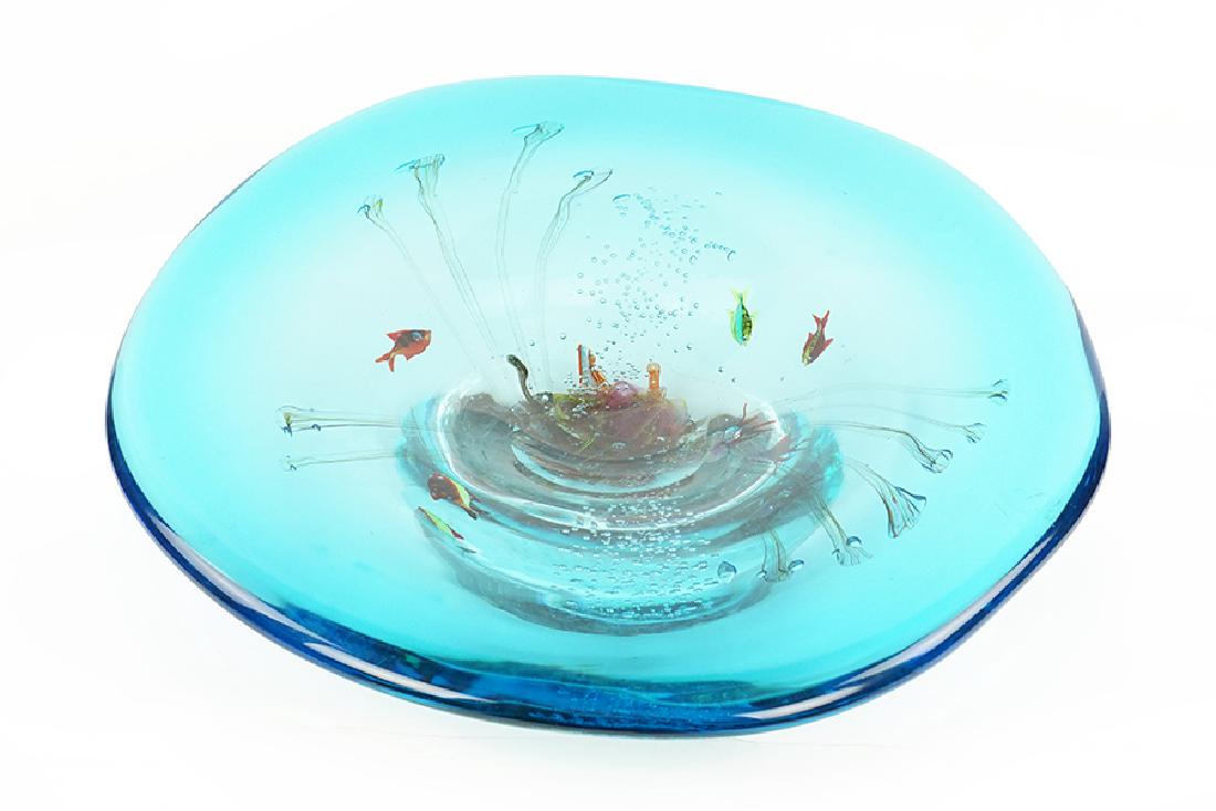 Romano Dona (Italian, B. 1956) Aquarium Bowl.: Romano Dona (Italian, B. 1956) Aquarium Bowl. Hand blown glass bowl bearing the artist's etched signature on the underside Approximately 5" x 20"