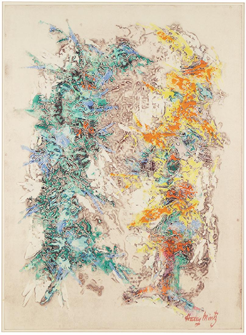 Harry Mintz (American, 1907-2002) Untitled.: Harry Mintz (American, 1907-2002) Untitled. Color monotype, signed lower right 33" x 24" Frame: 40.25" x 32.25"