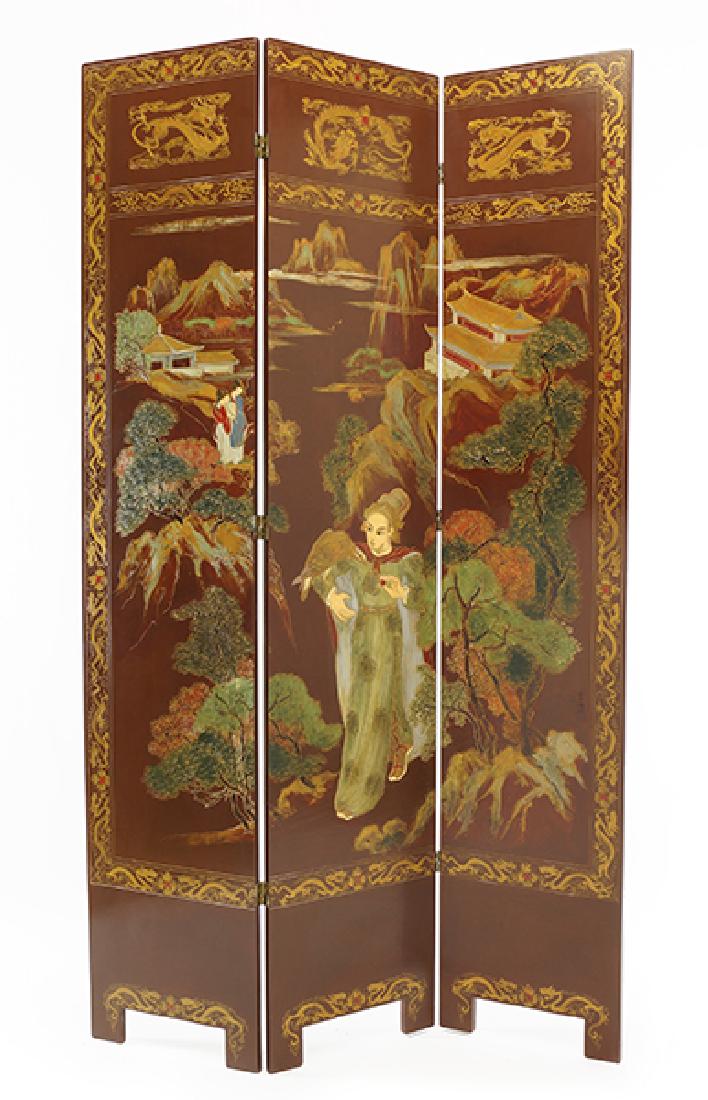 A Chinese Three-Panel Floor Screen. (1 of 2)
