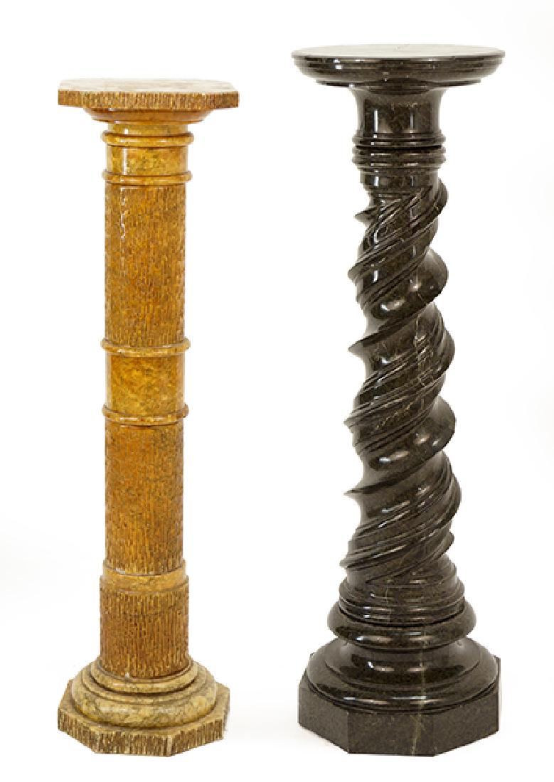 A Carved Marble Pedestal.: A Carved Marble Pedestal. Together with an alabaster pedestal (40") Taller height: 43"