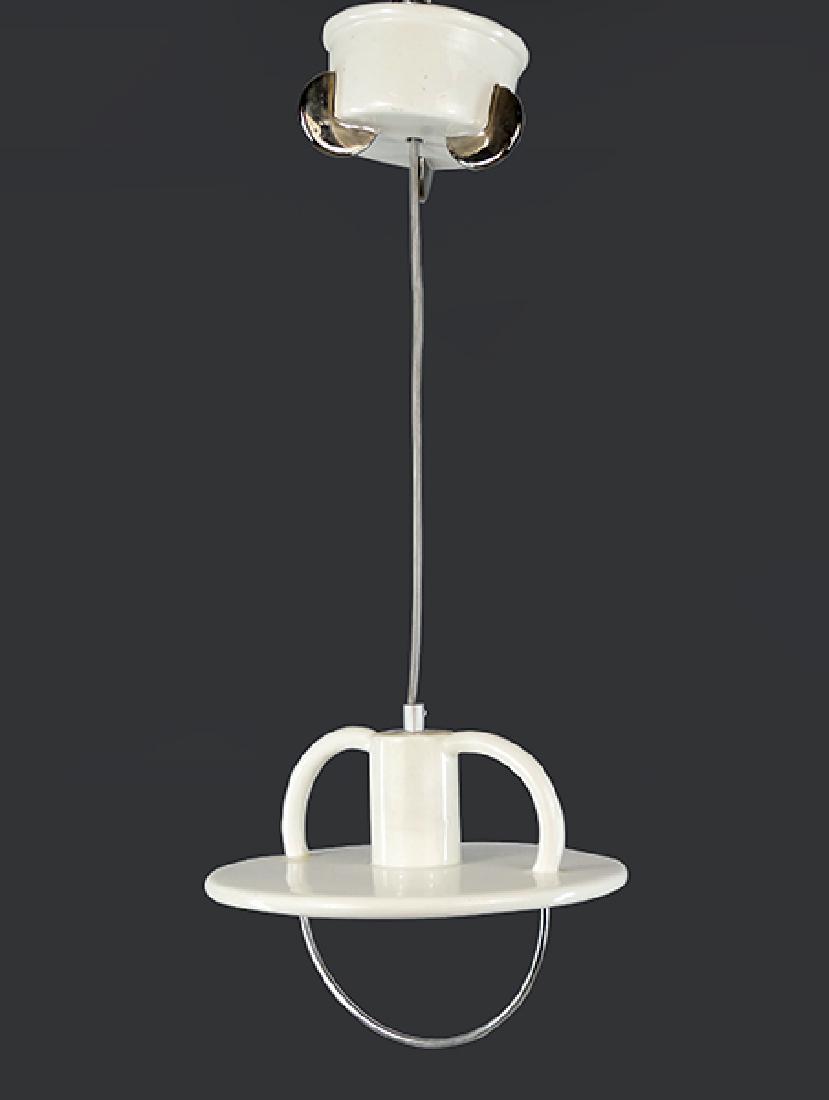A Memphis Hanging Fixture.: A Memphis Hanging Fixture. Painted and glazed ceramic hanging fixture with coordinating ceiling cap 10" x 12"