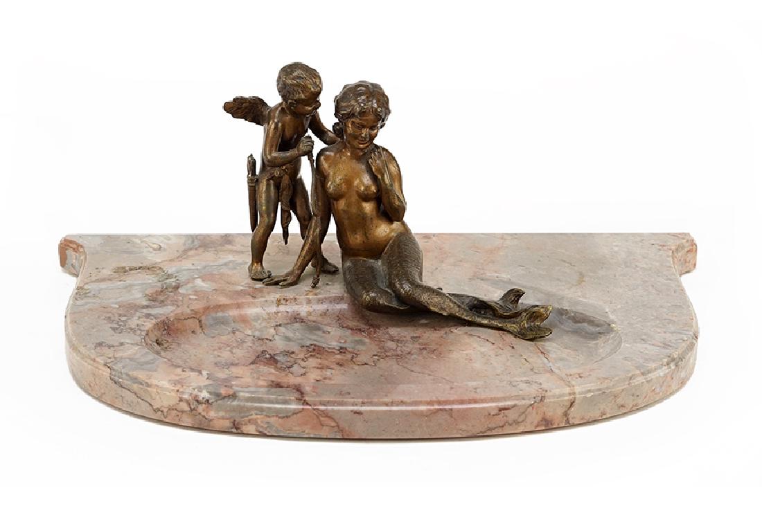A Patinated Bronze and Marble Figural Pen Tray. (1 of 1)