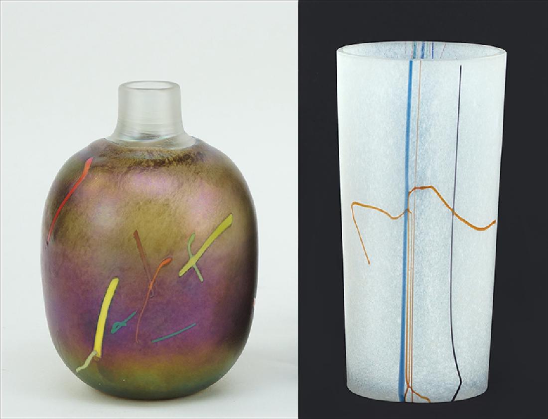 Bertil Vallien (Swedish, B. 1938) Two Vases.: Bertil Vallien (Swedish, B. 1938) Two Vases. Each is a blown and fused glass vase for Kosta Boda. Both are signed on the underside Taller: 7.5"