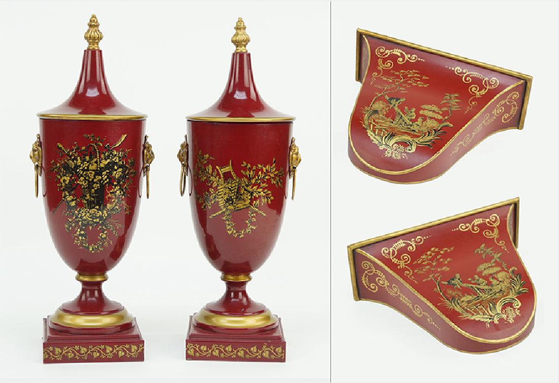A Pair of Tole Painted Chinoiserie Style Wall Pockets. (1 of 7)