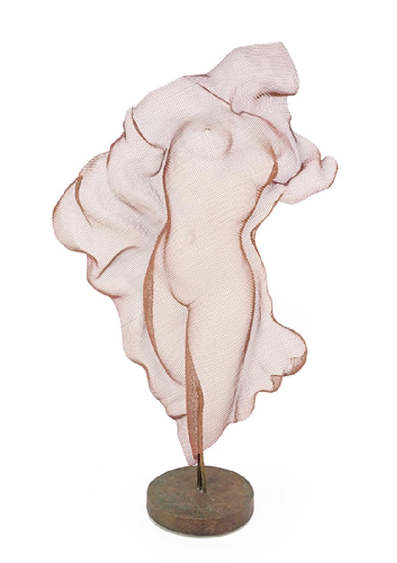 In the Style of Randy Cooper (American, 20th Century): In the Style of Randy Cooper (American, 20th Century) Nude Shadow Sculpture. Wire mesh sculpture mounted to a painted ceramic base, dated 2005 on the underside, unsigned Overall: 35.5" x 20" x 8"