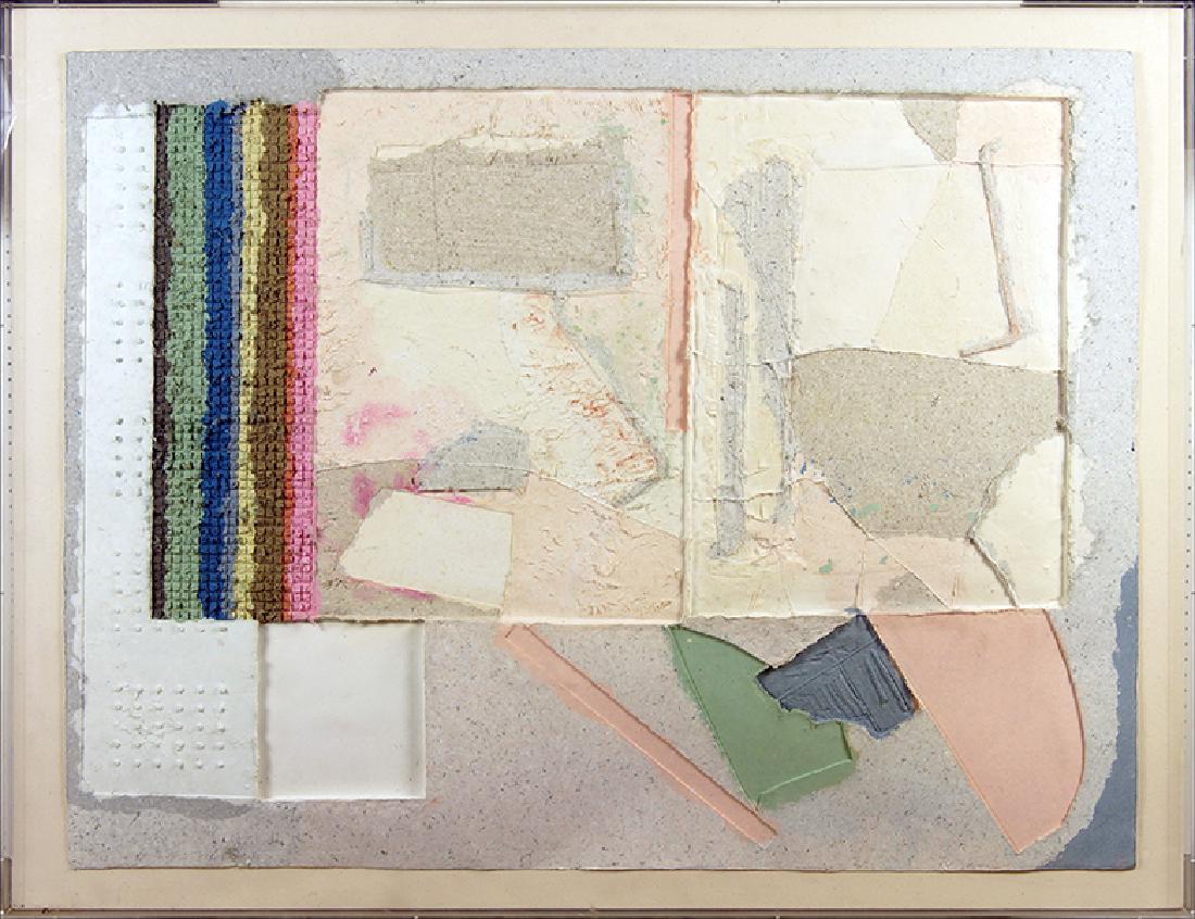 Tom Balbo (American, B. 1954) Untitled.: Tom Balbo (American, B. 1954) Untitled. Hand made paper pulp relief mounted on canvas. Signed lower left and dated '83. Contained in a plexiglass shadow box Relief: 48" x 64" Frame: 54.5" x 70.5"