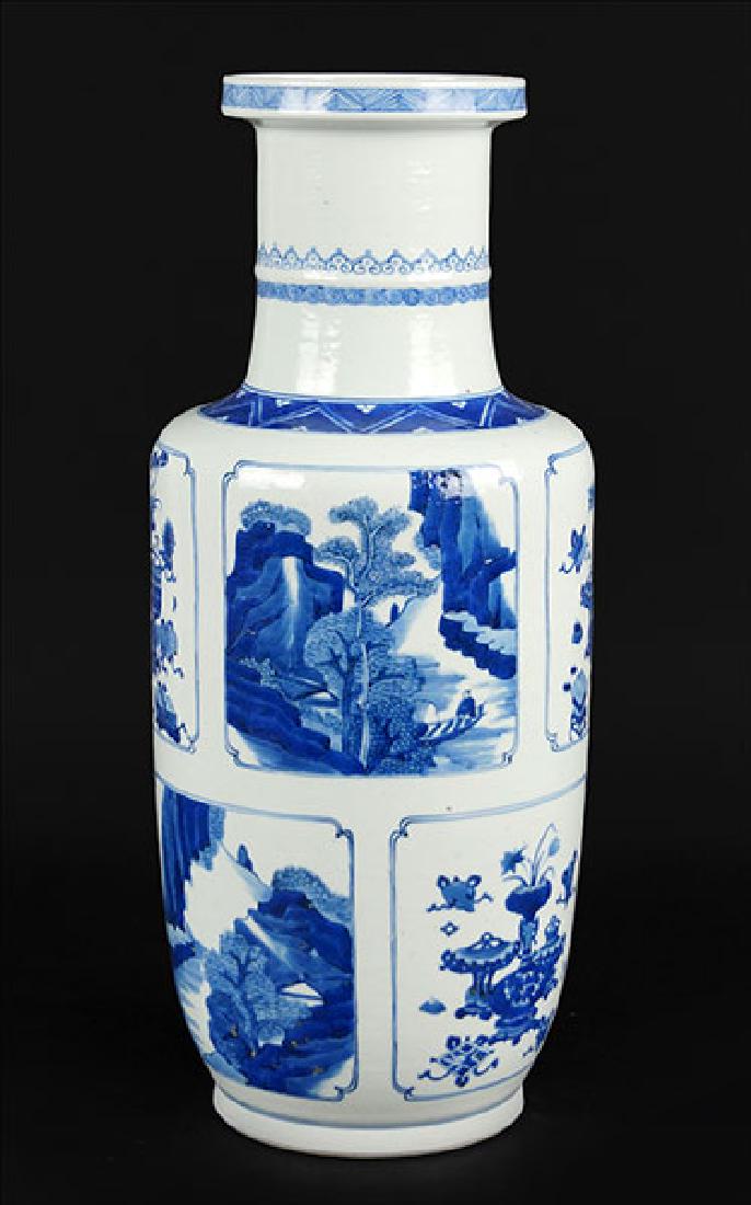A Chinese Blue and White Porcelain Rouleau Vase. (1 of 8)