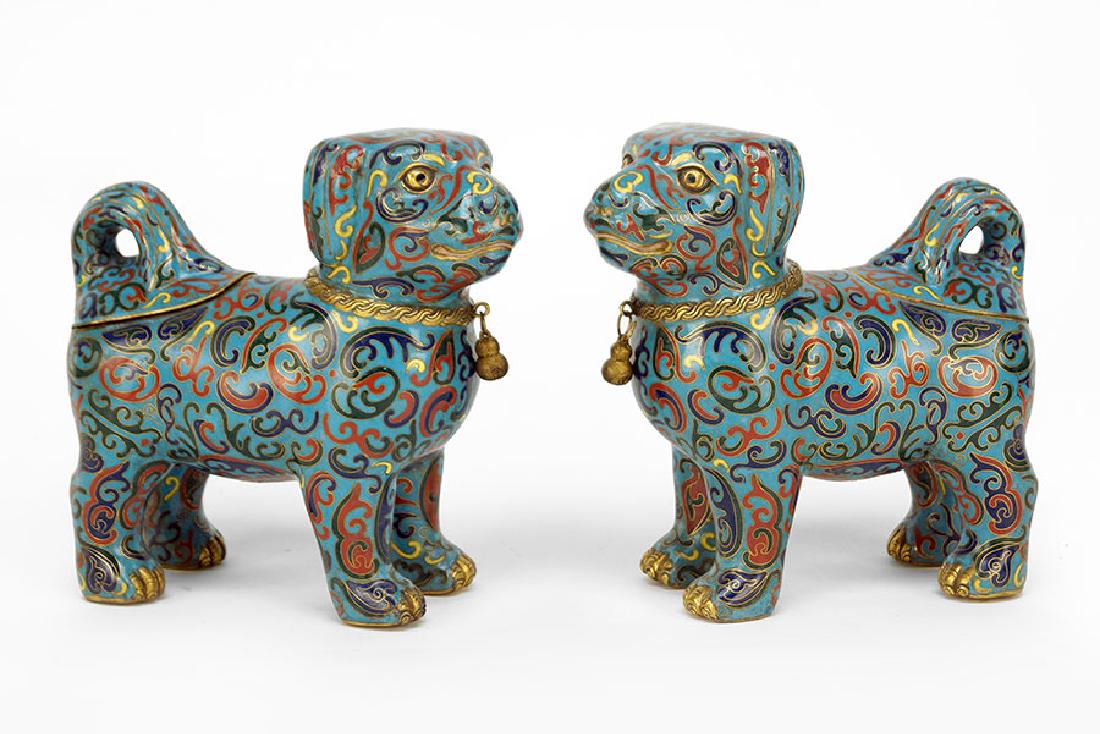 A Pair of Chinese Cloisonne Dog Form Vessels. (1 of 12)