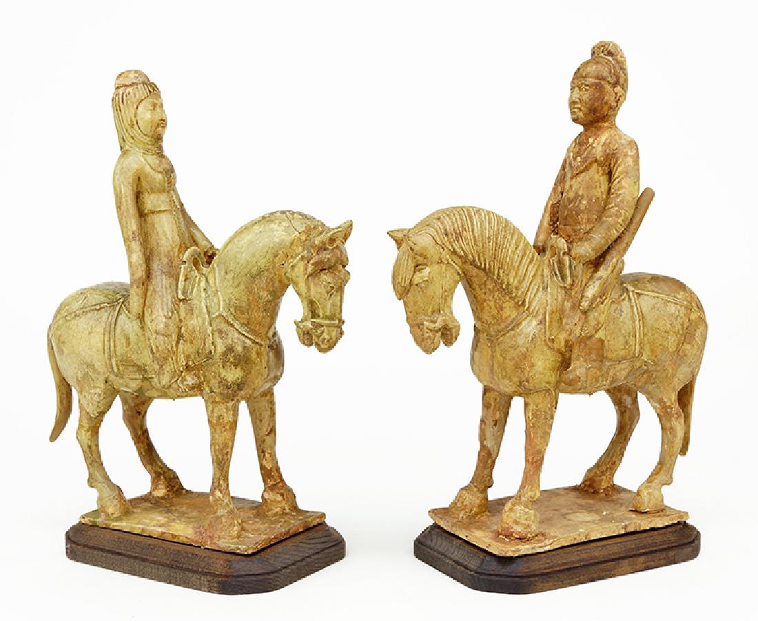 A Pair of Glazed Terra Cotta Figures on Horseback. (1 of 20)