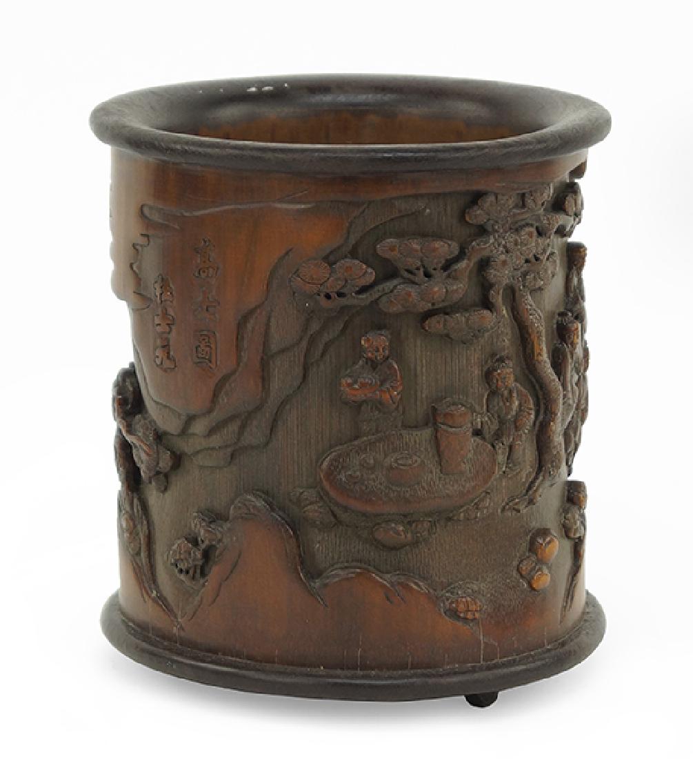 A Chinese Carved Bamboo Brush pot. (1 of 8)
