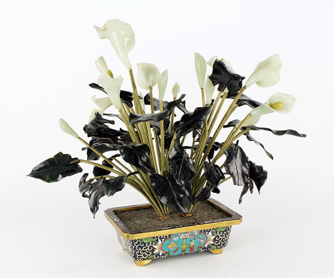 A Chinese Carved Jade and Hardstone Flowering Tree. (1 of 1)