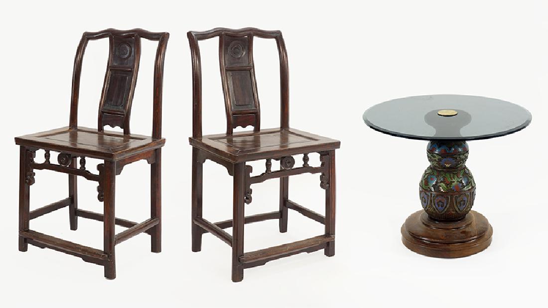 A Pair of Chinese Carved Wood Side Chairs. (1 of 1)