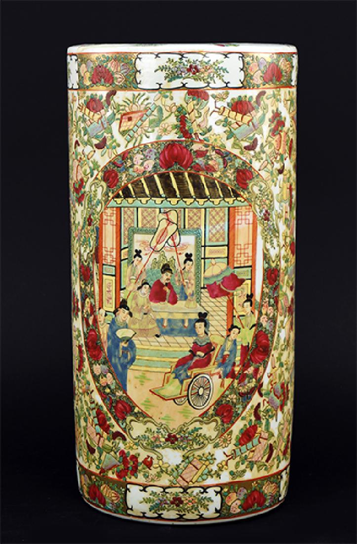 A CHinese Export Porcelain Umbrella Stand.: A CHinese Export Porcelain Umbrella Stand. Bearing a stamped archaic Qianlong mark on the underside 18" x 9"