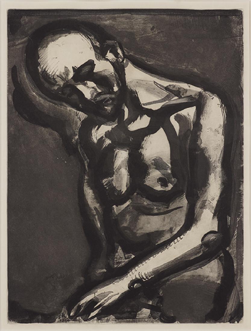 Georges Rouault (French, 1871-1958) Le Dur Metier de: Georges Rouault (French, 1871-1958) Le Dur Metier de Vivre. Etching, aquatint, and heliogravure, dated to 1922, Plate XII of 'Miserere'. Ref: Chapon/Rouault 65c, edition of 450 18.5" x 14.25" Frame: 3