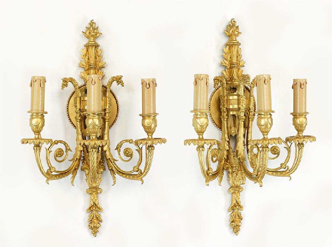 A Pair of Gilt Bronze Three-Light Sconces. (1 of 1)
