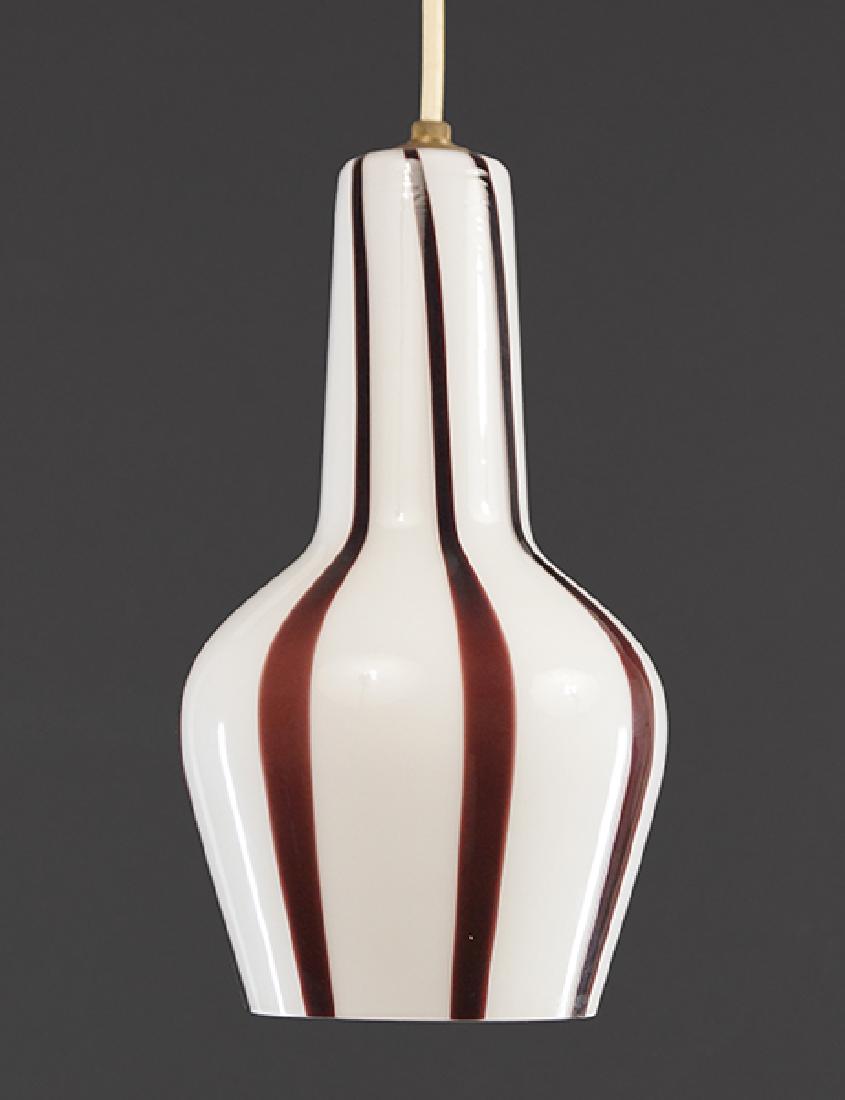 An Italian Hanging Glass Fixture.: An Italian Hanging Glass Fixture. White glass with brown stripes throughout. Possibly by Venini, unsigned Height: 13"