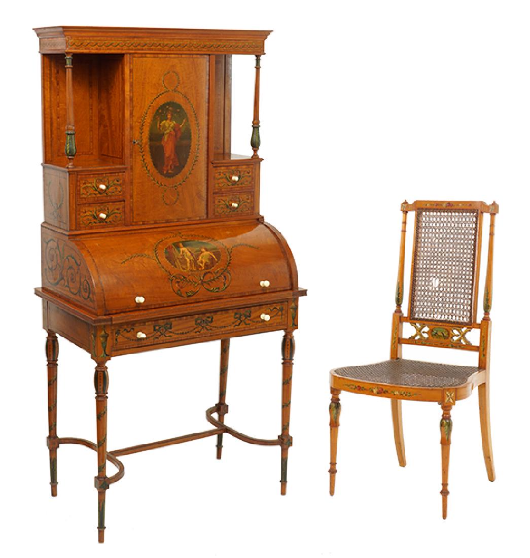 A Neoclassical Style Roll Top Secretary Desk. (1 of 3)