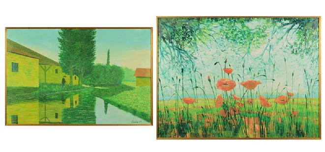 After Camille Bombois (French, 1883-1970) Le Pecheur.: After Camille Bombois (French, 1883-1970) Le Pecheur. Giclee on canvas. Together with another giclee of 'Poppies' 24" x 36" Frame: 34" x 45.5"