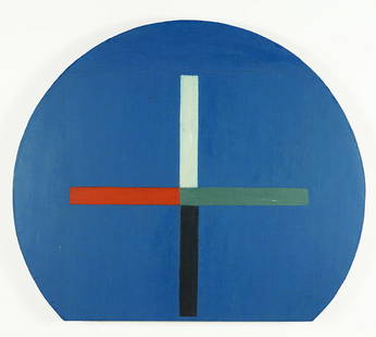 Rodney Carswell (American, B. 1946) Cross Encircled by: Rodney Carswell (American, B. 1946) Cross Encircled by Blue. Oil and wax on canvas mounted on board, signed en verso, titled and dated 1987, unframed. Provenance: Shearson Lehman Brothers Corporate Ar