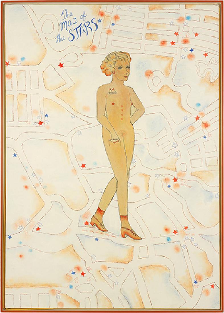Susan Hall (American, B. 1943) The Map of the Stars.: Susan Hall (American, B. 1943) The Map of the Stars. Acrylic on canvas, unsigned. Provenance: Phyllis Kind Gallery, Chicago 47" x 33" Frame: 48" x 34.25"